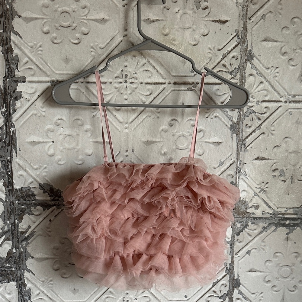 a new day Blush Ruffled crop Top
